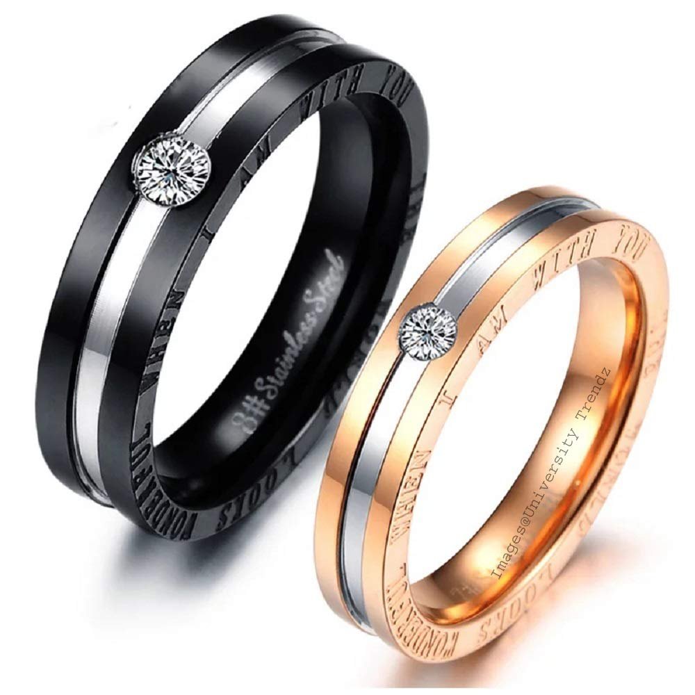 Stylish Black and Gold Crystal Matching Couple Rings image 2