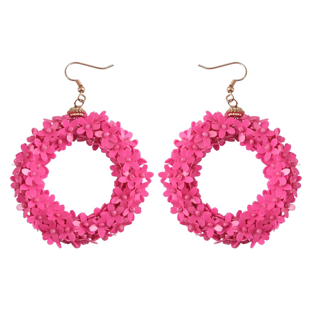 Gold-Plated Pink Beaded Handmade Floral Drop Earrings image 3