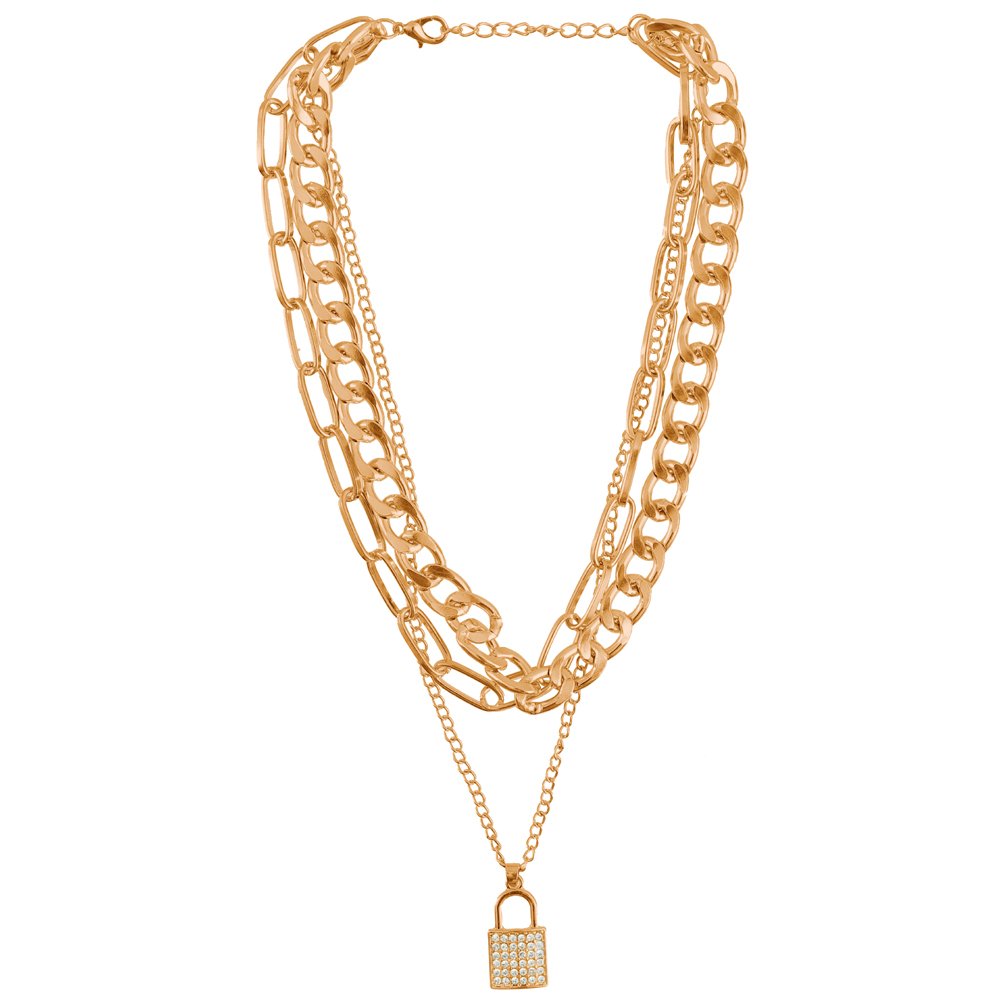Gold-Tone Lock Inspired Layered Necklace image 3