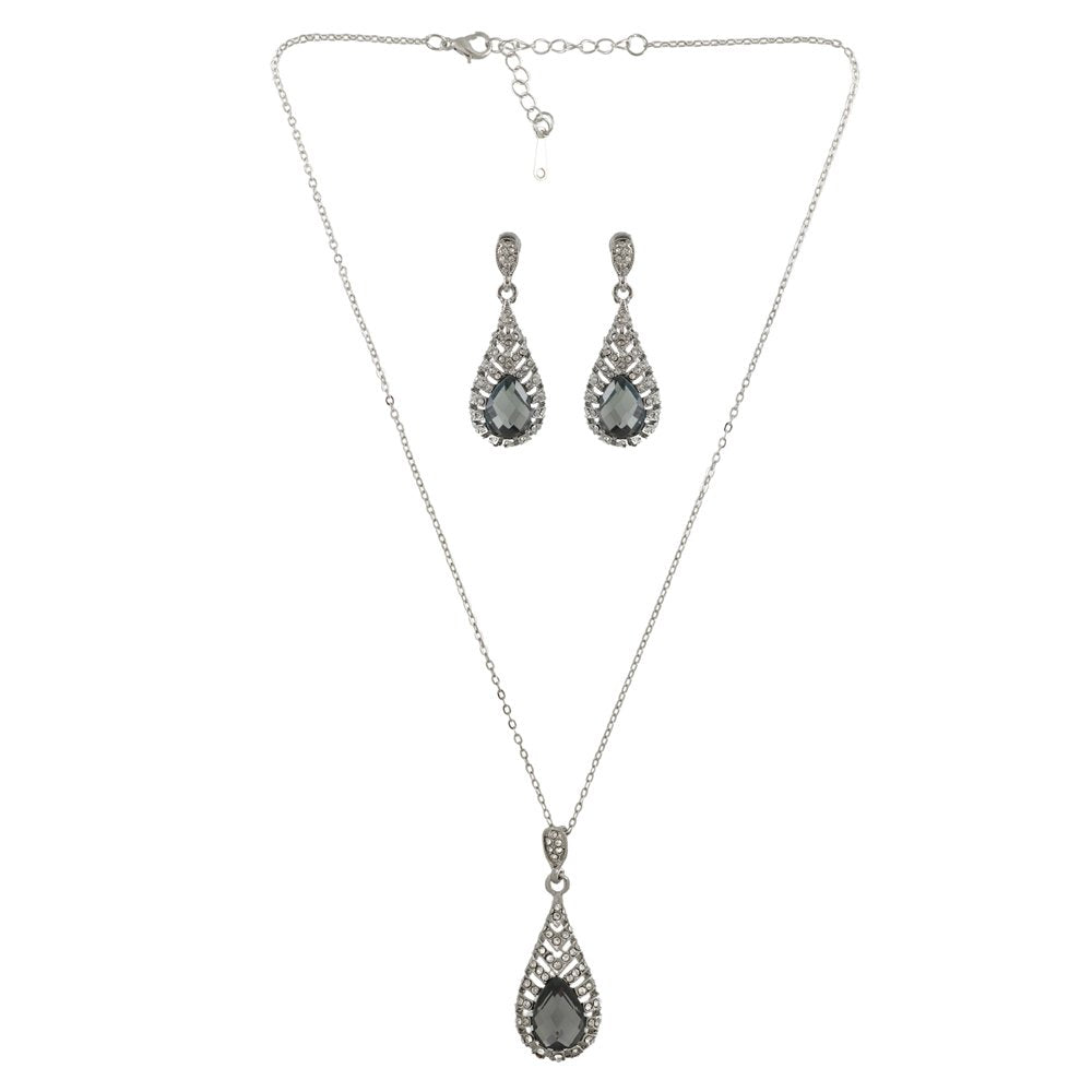 Silver-Plated Purple Crystal Retro Drop Necklace & Earring (Jewellery Set) image 3