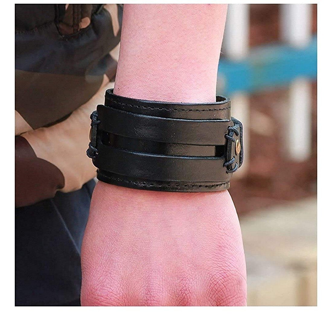 Black Leather Wrist Band Bracelet for Men image 0