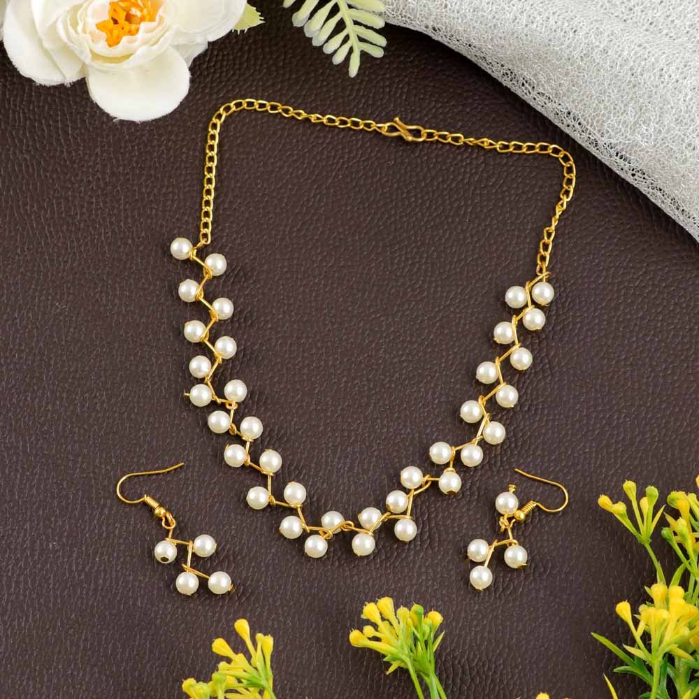 Gold-Toned Mogra Korean White Pearl Choker Jewellery Set image 0