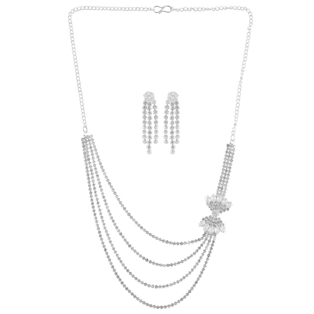 Silver-plated Layered American Diamond (A/D) Jewellery Set image 1
