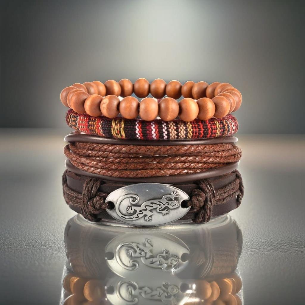 Men's Oxidised Silver Lizard Multicolor Wrap Bracelet image 5