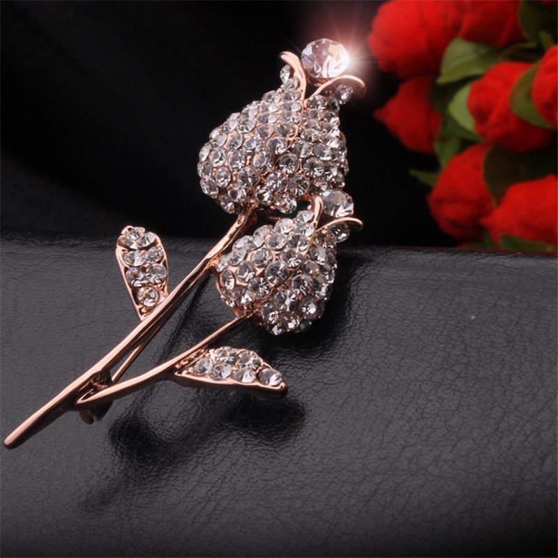 Gold-Plated Crystal Rose-Petals Brooch For Women/Girl's image 2