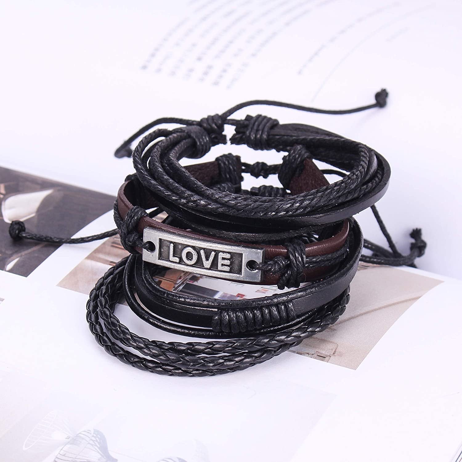 Bold Black Multi-Layer Love Leather Wrap Bracelet for Men/Women Set-4 image 0