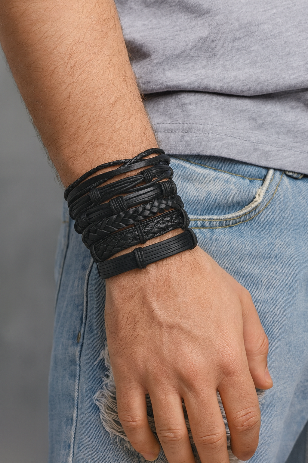 Men Set Of 6 Leather Multistrand Bracelet image 5