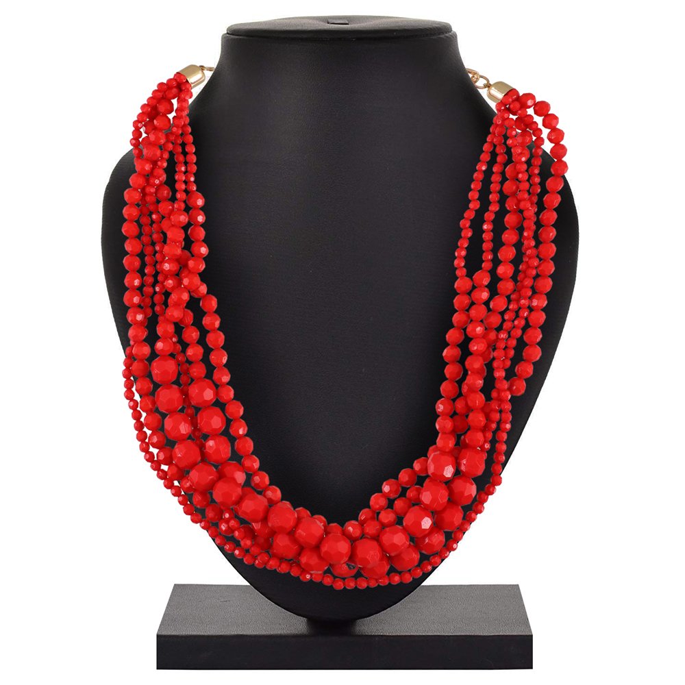 Red Beaded Pearl Necklace for Women/Girls image 2
