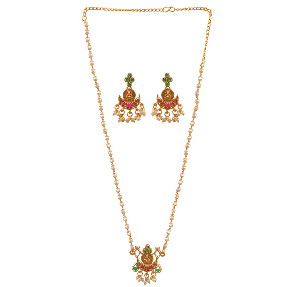 Gold-Plated Jadau Pearl Coin Temple Jewellery Set image 5
