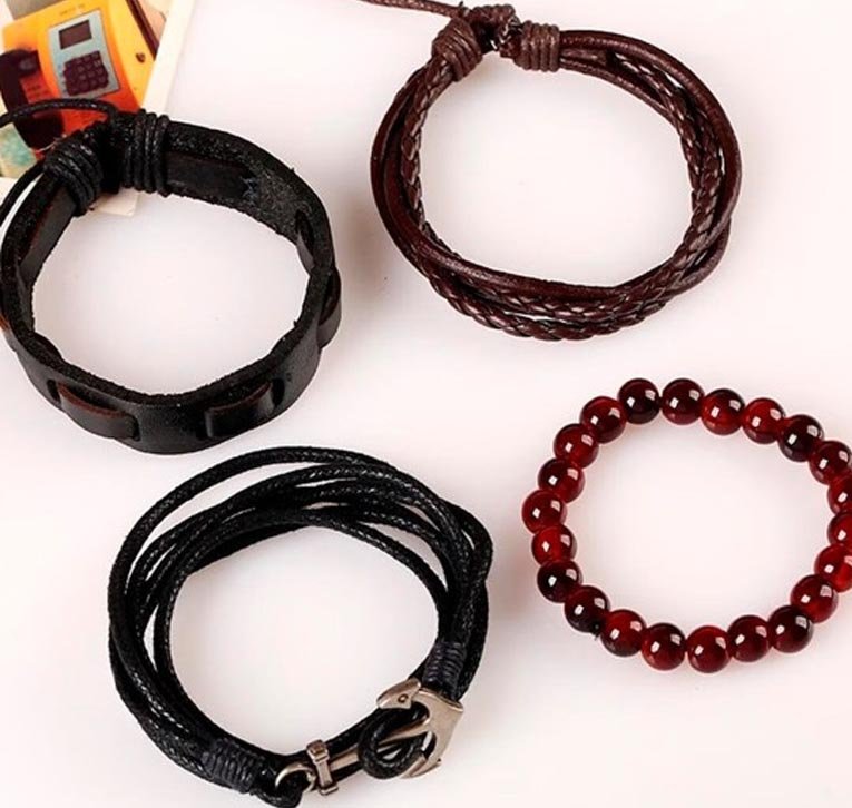Men's 4-Piece Braided Anchor Bracelet Set image 2