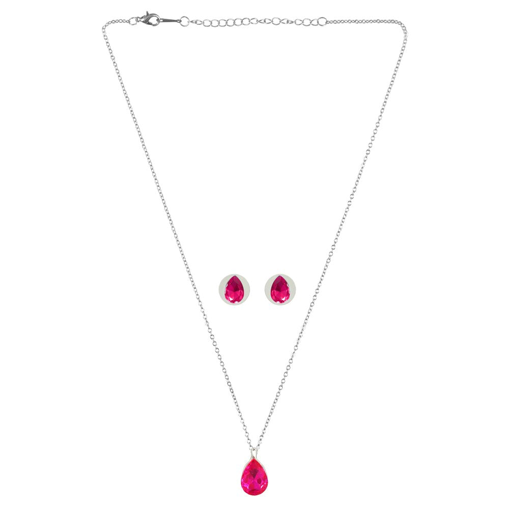 Silver-Plated Hot Pink Crystal Tear Drop Necklace & Earrings set image 2