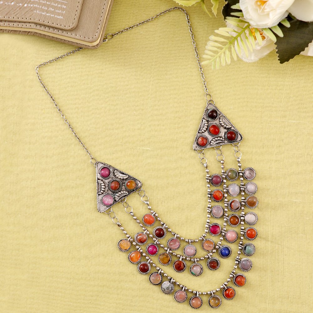 Oxidised Silver Multi-Color Pearl Beads Multi-Layer Necklace image 3