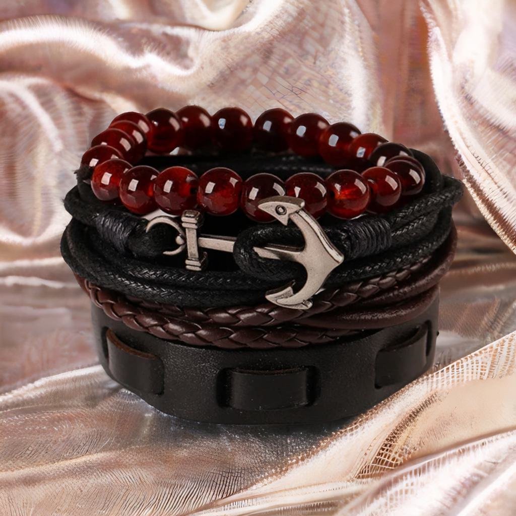 4 Piece Anchor Leather Bracelet image 6