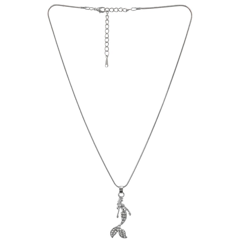 Silver Plated Crystal work Mermaid Pendant Necklace image 3