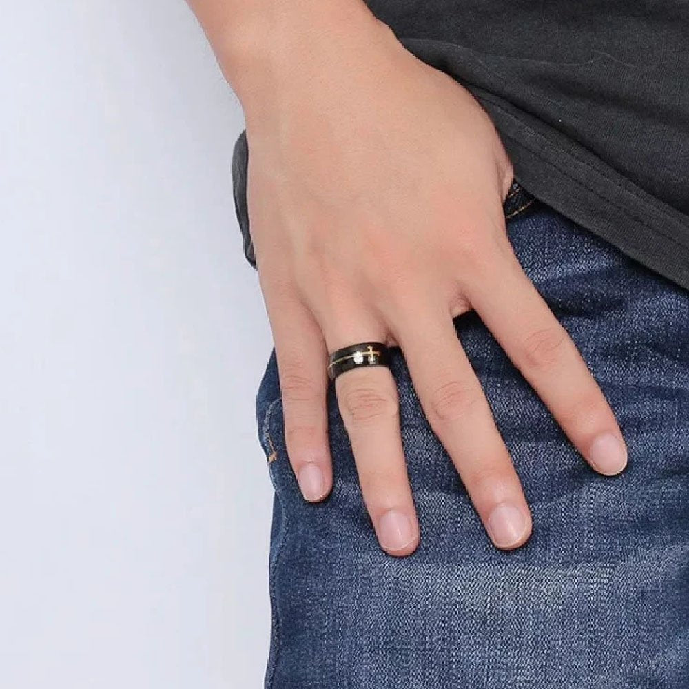 Stylish Gold-Toned Christian Cross Men's Ring image 1