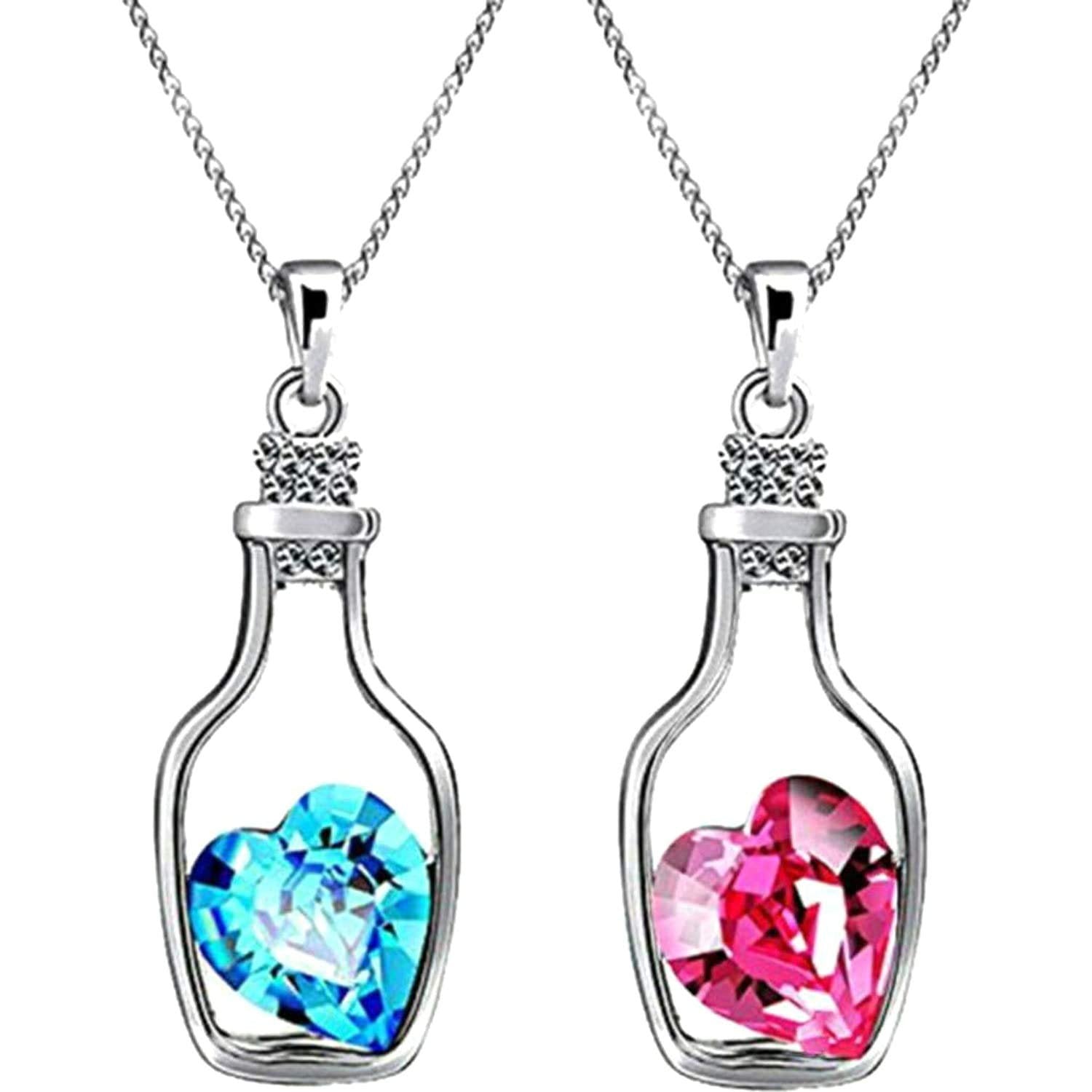 Silver-Plated Blue & Pink Crystal Locket Pendant Necklace for Women/Girls image 2