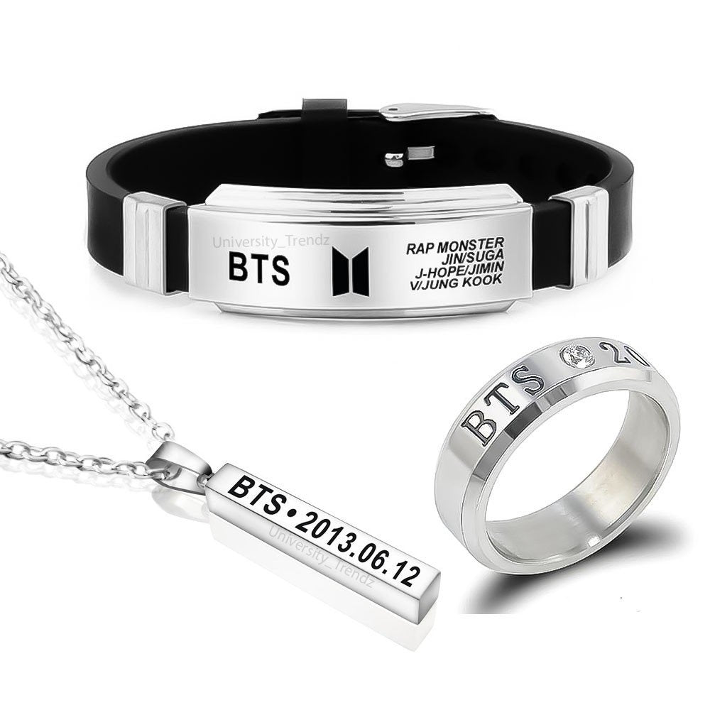 BTS Tri Combo Pack of BTS Bracelet, Silver Ring and Pendant image 0