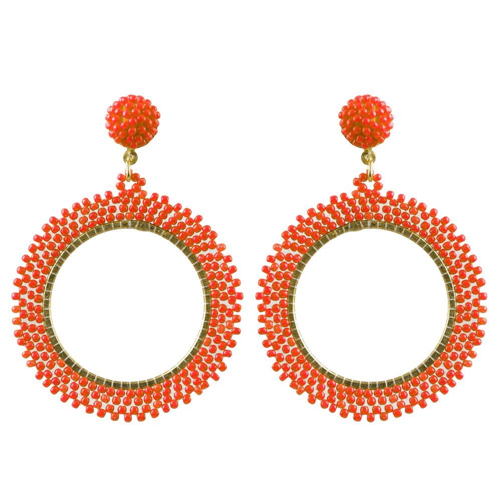 Orange Beaded Drop & Dangler Earrings image 3