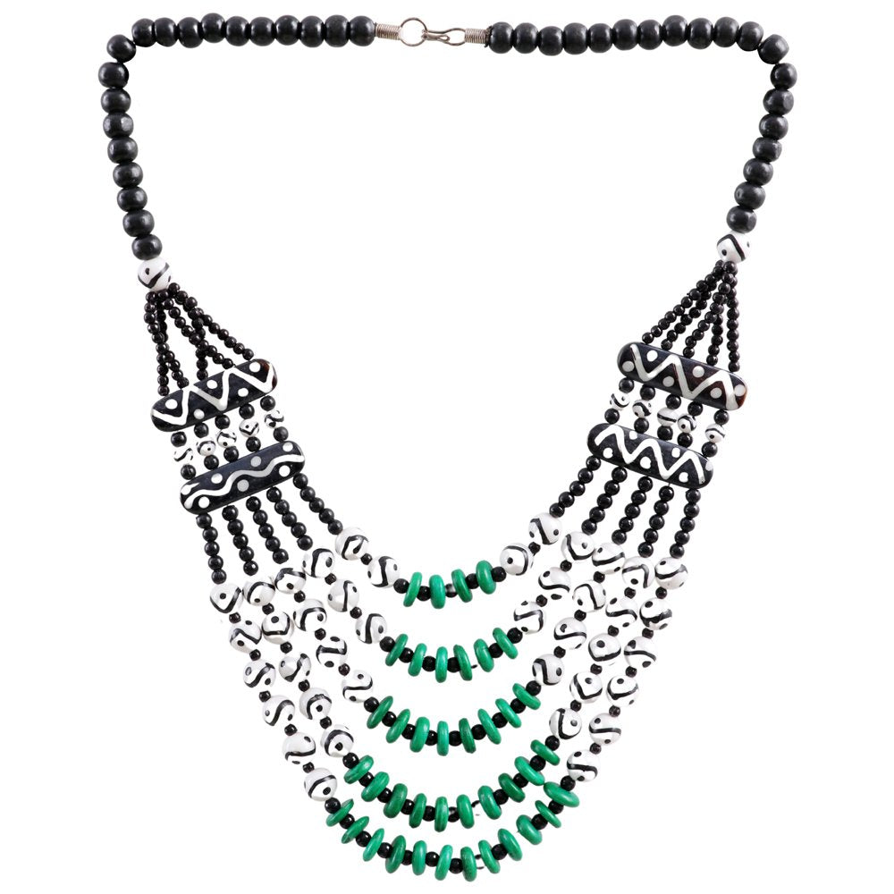 White & Green Beaded Tibetan Boho Handpainted Necklace image 5