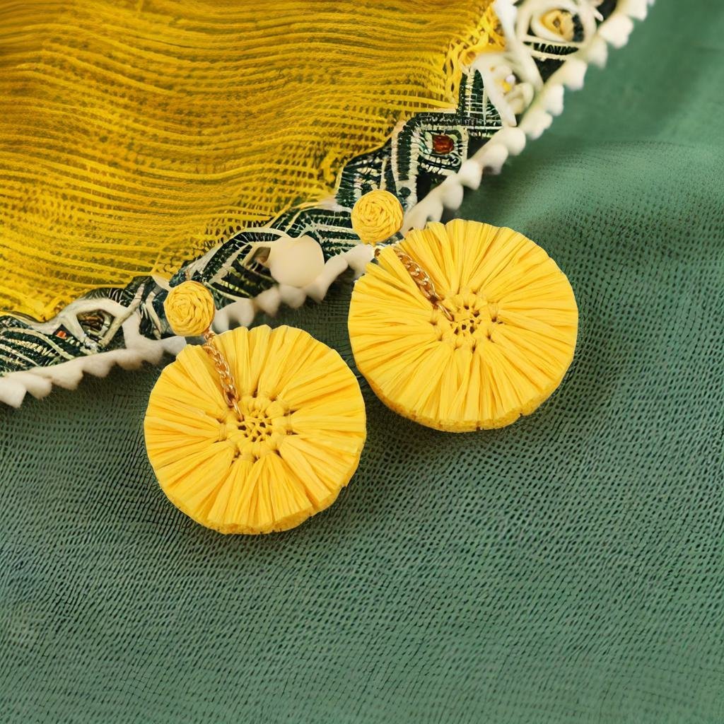 Handcrafted Yellow Thread Detailed Dangler Earrings image 0