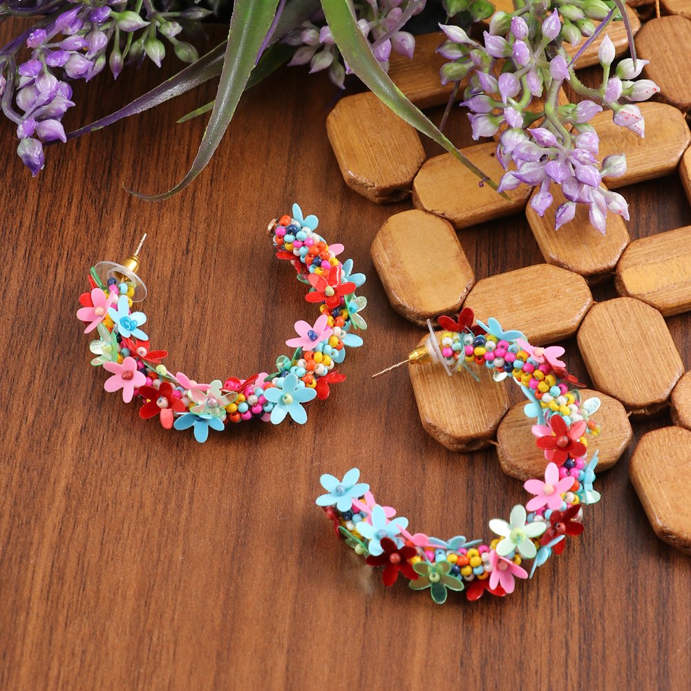 Multicolor Floral Hoop Earrings image 0