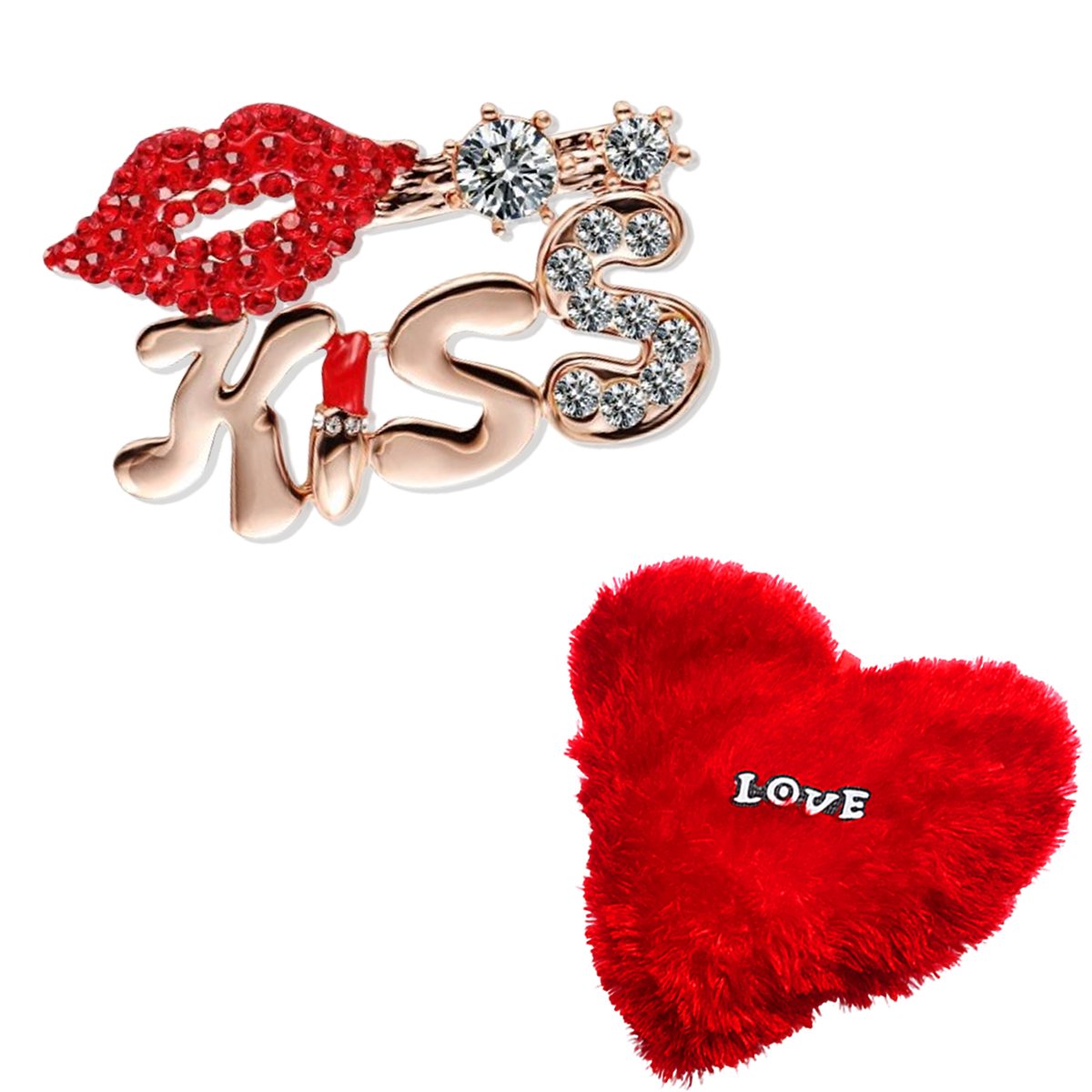 Valentine's Day Combo Set Kiss Lips Brooch with Heart Pillow image 1