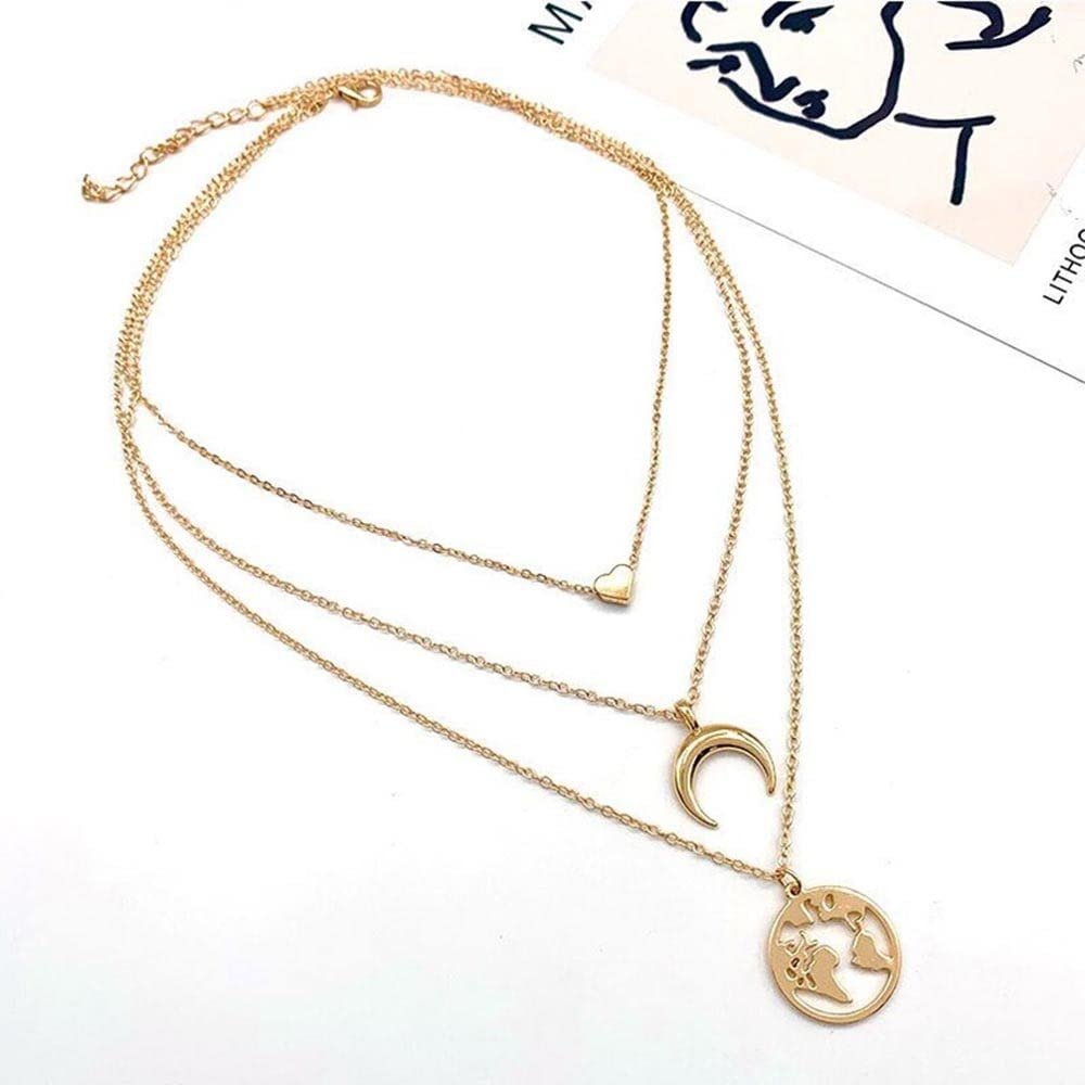 Gold-Plated Multilayer Half Moon/Heart Necklace for Women/Girls image 3