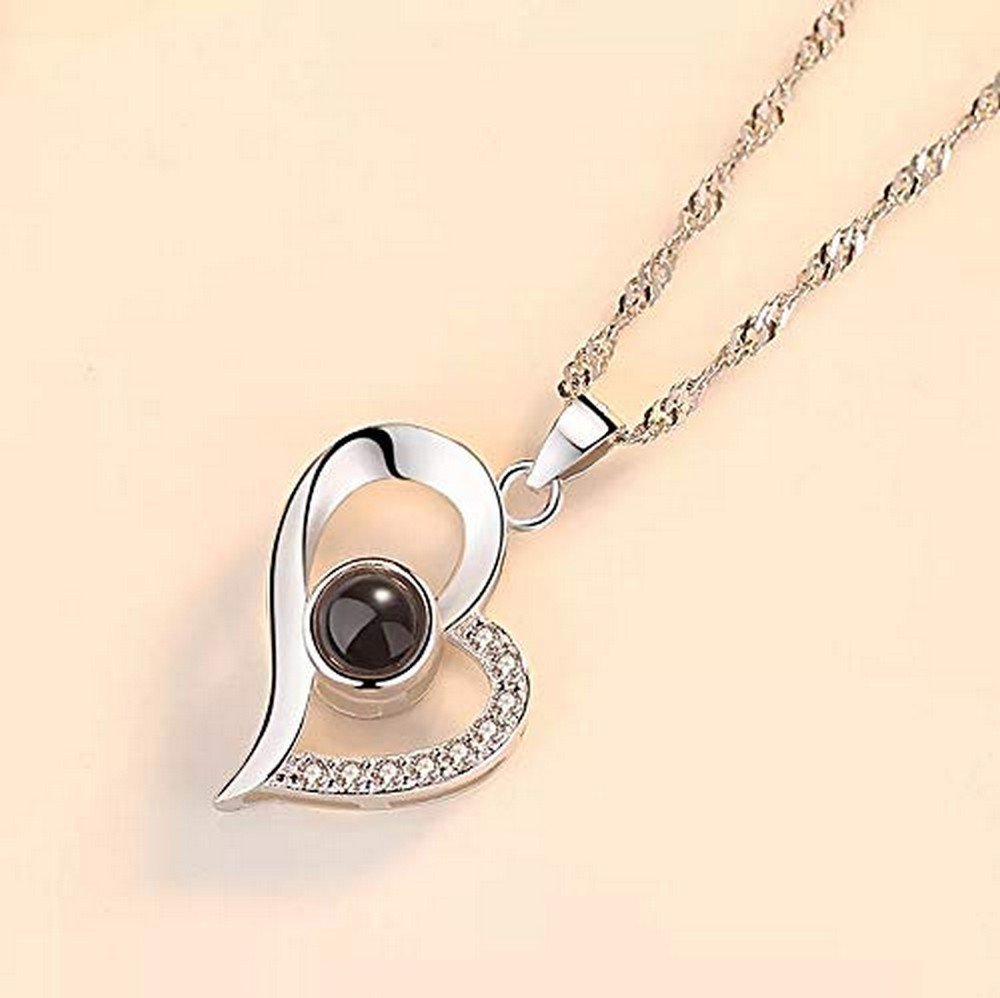 Silver-Plated 'I Love You in 100 Languages' Heart Necklace for Women and Girls image 0