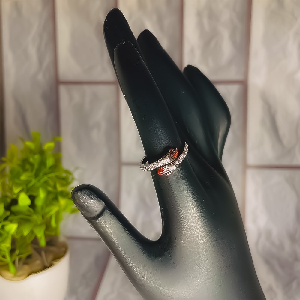 Silver-Plated Crystal Work Hug Hand Ring image 1