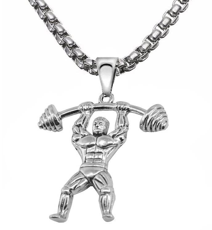 Silver-Plated Weightlifter Body-Builder Powerlifter Pendant Necklace image 3