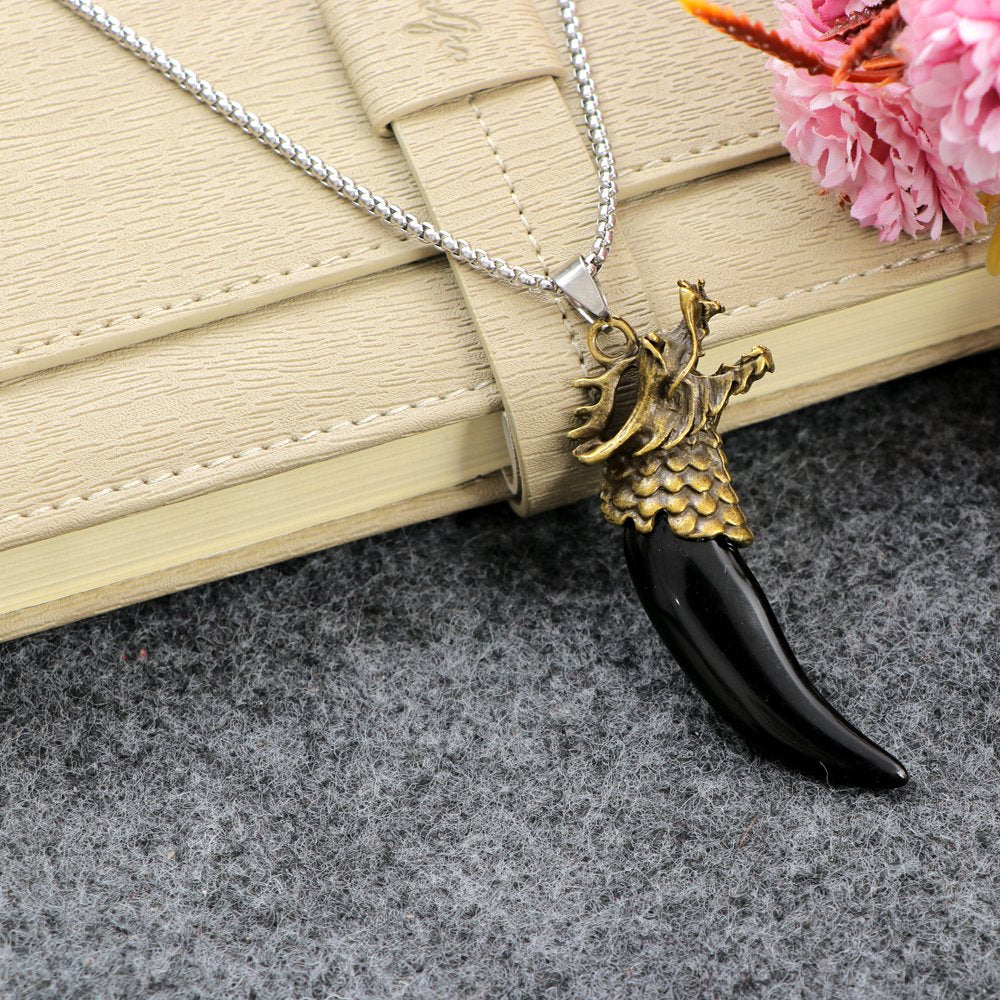 Oxidized Gold Dragon Head Pendant Chain Necklace image 0