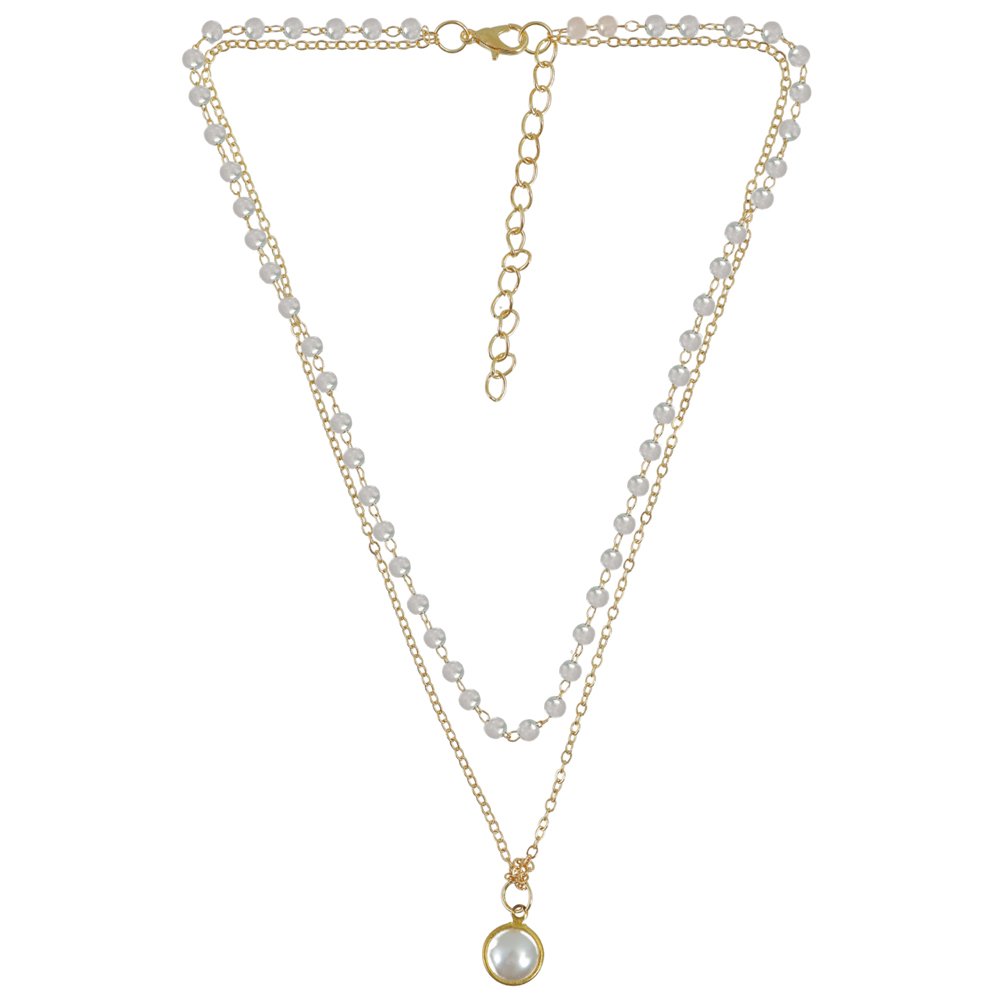 Gold-Plated Pearl Studded Long Pendant Necklace image 5