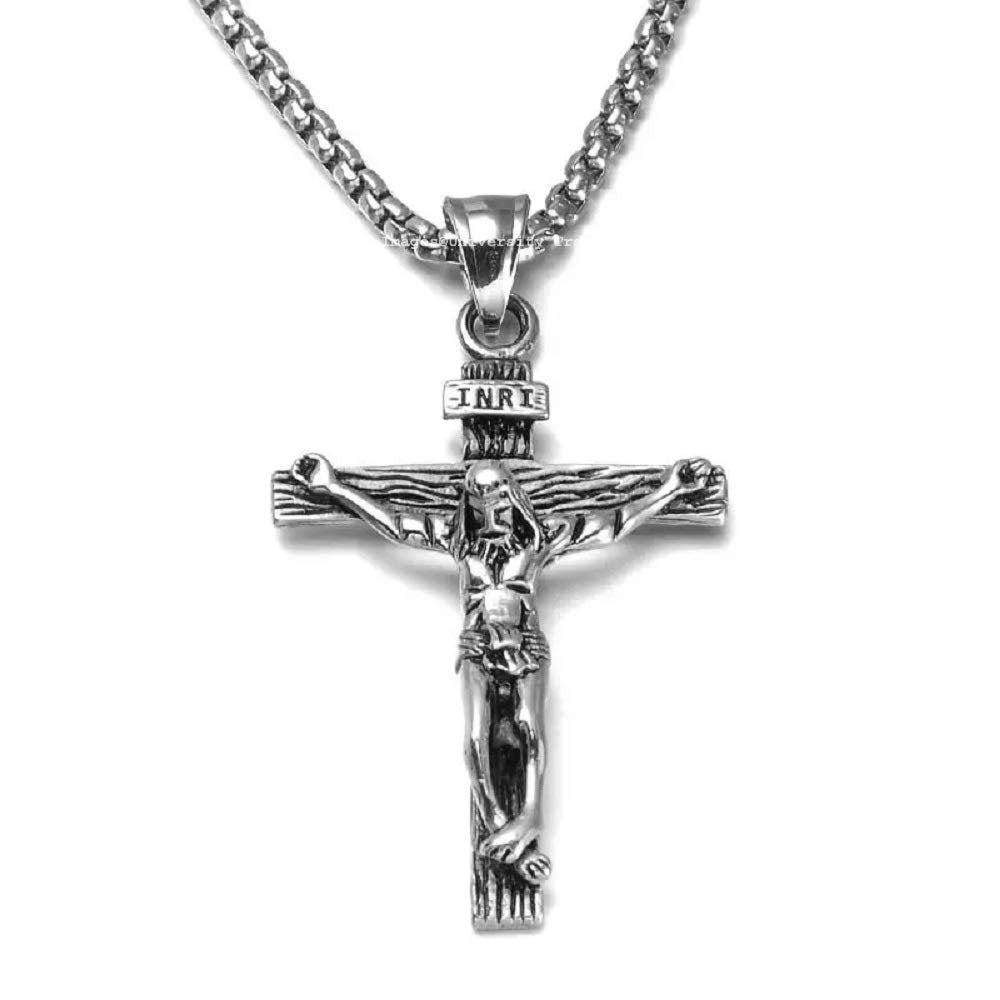 Oxidized Silver Jesus Crucifix Cross Pendant Necklace for Men image 3
