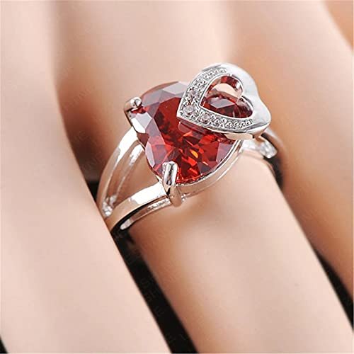 Silver-Plated Red Heart Crystal Studded Finger Ring image 1