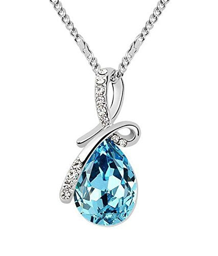 Elegant Silver-Plated Blue Crystal Water-Drop Pendant Necklace for Women/Girls image 2