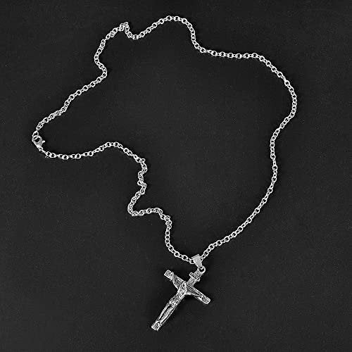 Oxidized Silver Jesus Cross Pendant Necklace image 1