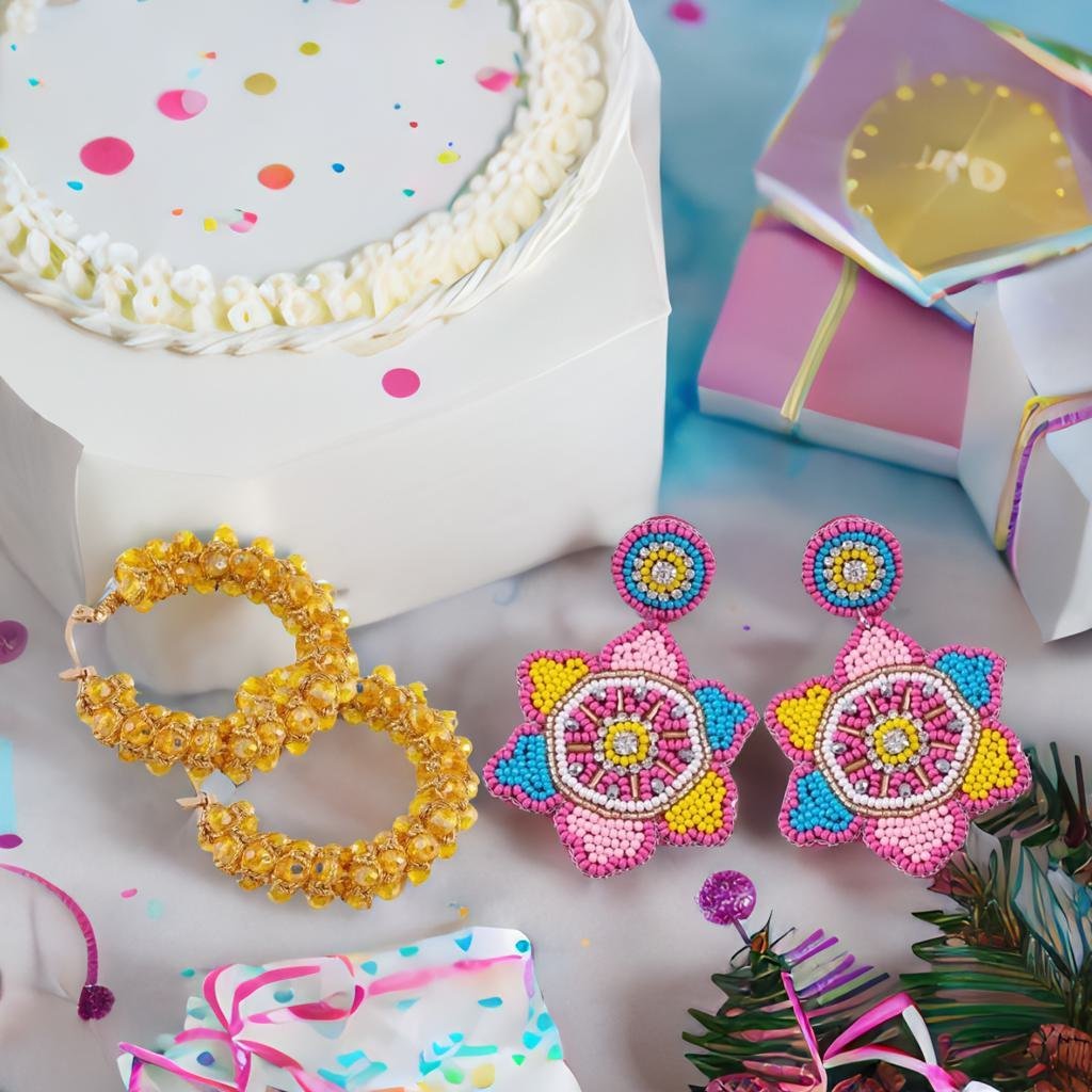 Boho Beauty Handmade Beaded Hoop Dangler Earrings image 0