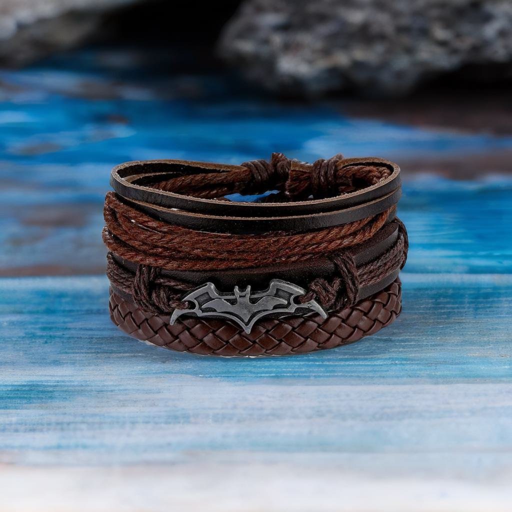 Multilayered Batman Bracelet Brown Leather for Men image 3