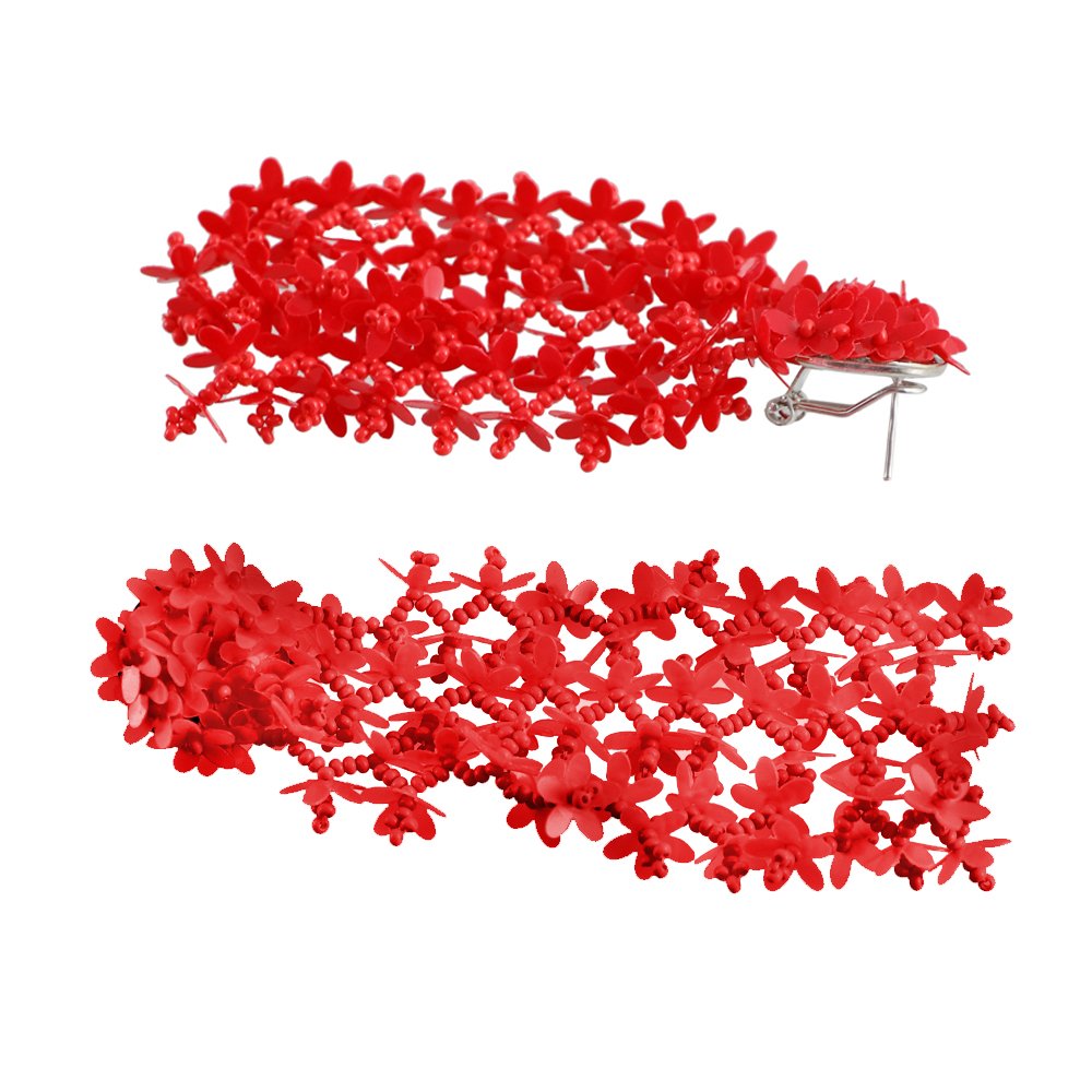 Red Beaded Floral Classic Tassel Earrings image 1