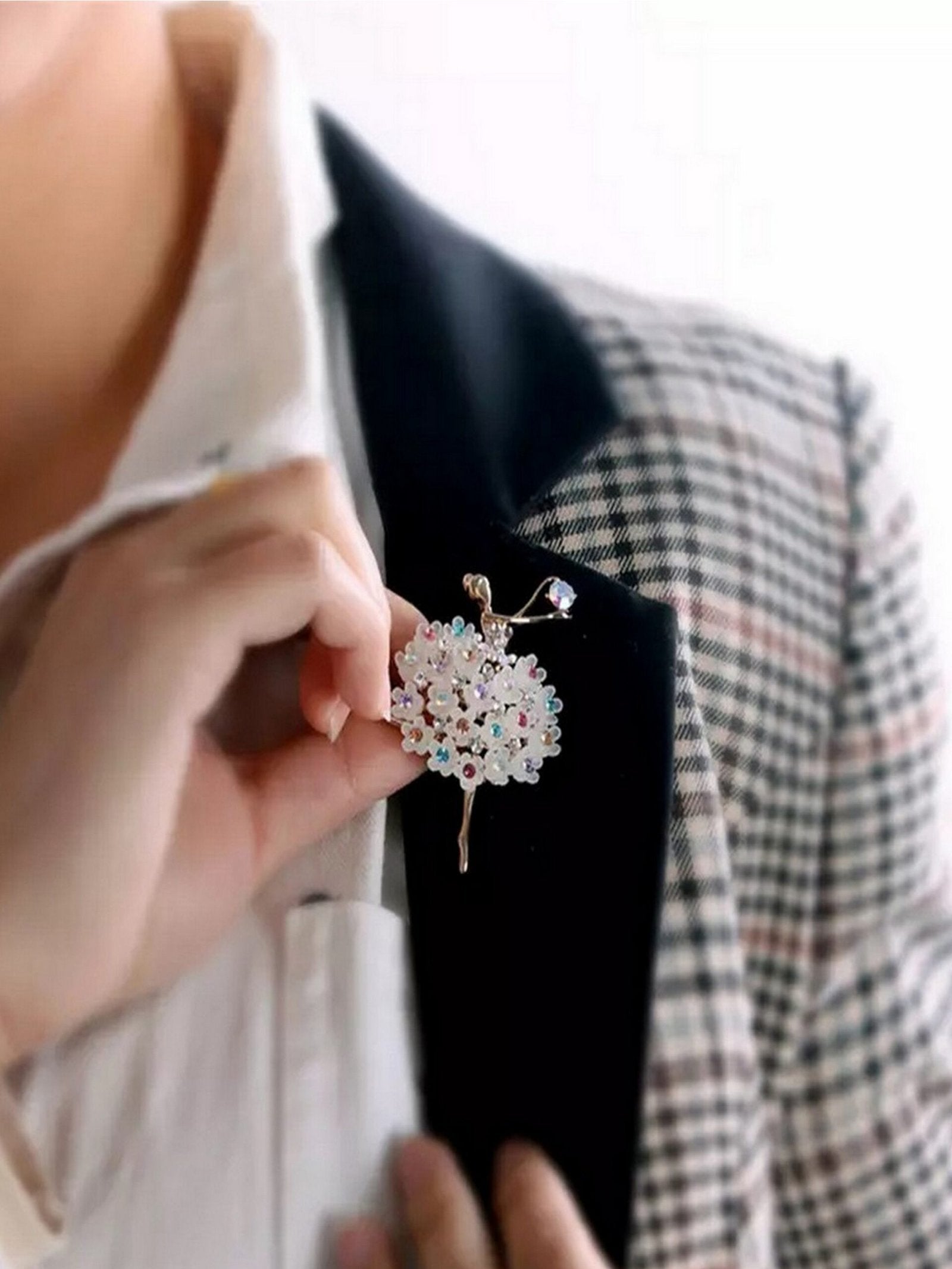 Gold-Plated Multicolor Crystal Stud Ballet Dancing Doll Brooch for Women/Girls image 1