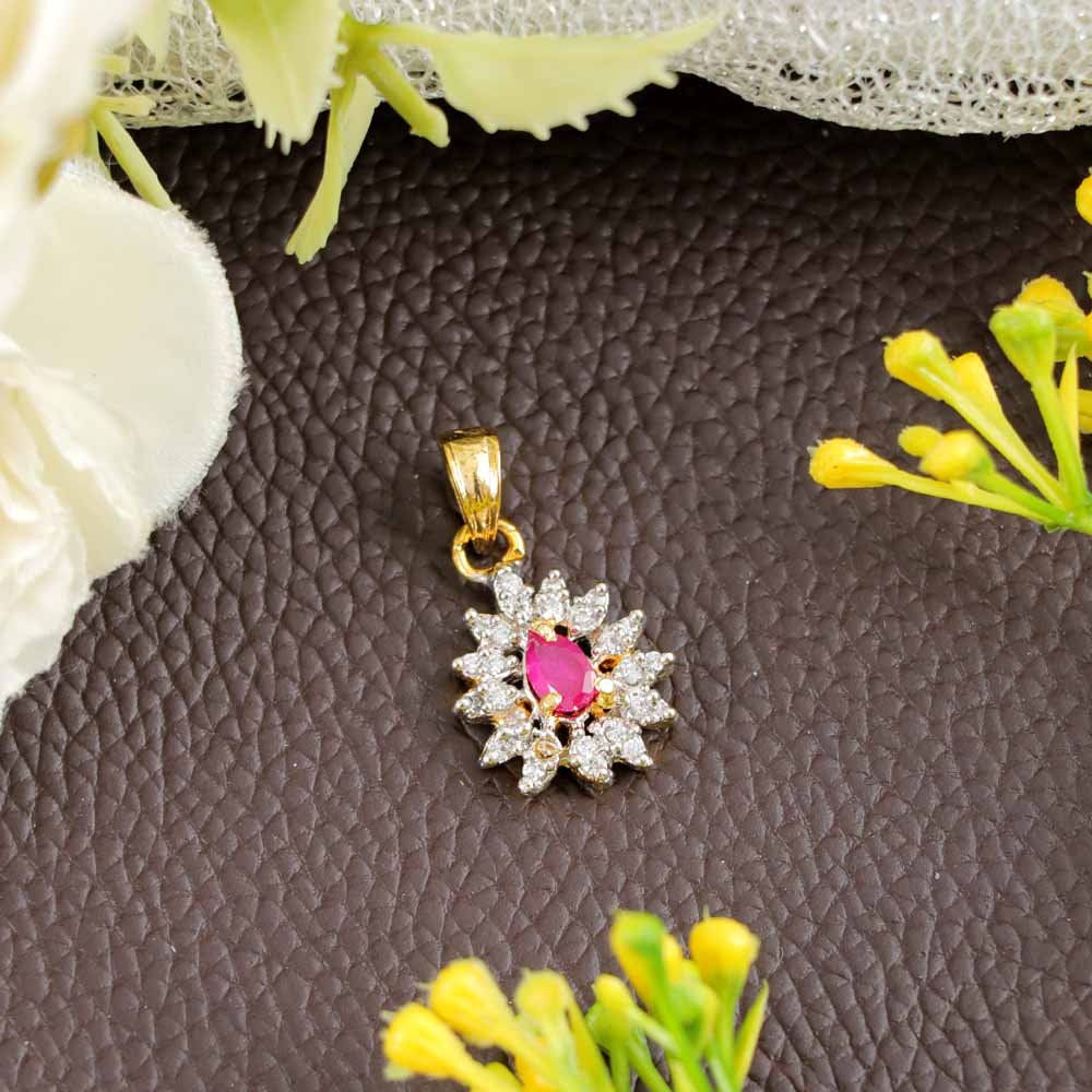 Gold-Plated A/D Cubic Zirconia Ruby Stone Only Pendant for Women/Girls image 0