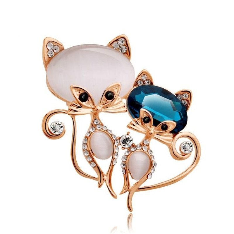 Gold-plated Double Cute Cat Brooch For Women image 3