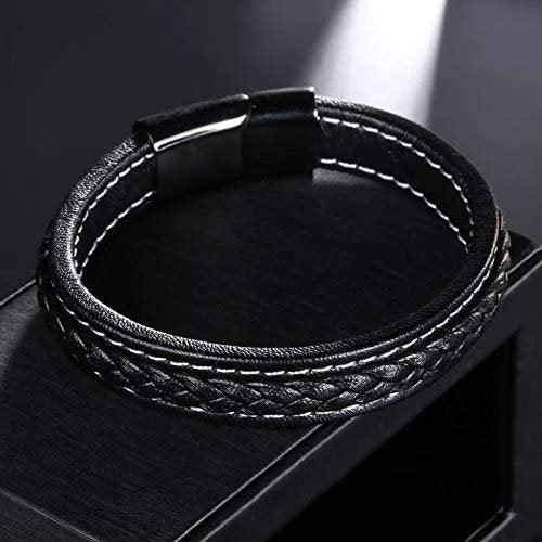 Men's Braided Leather Bracelet with Steel Magnetic Clasp image 3