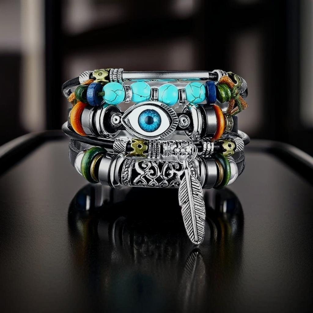Evil Eye Multi-Layer Leather Bracelet image 3