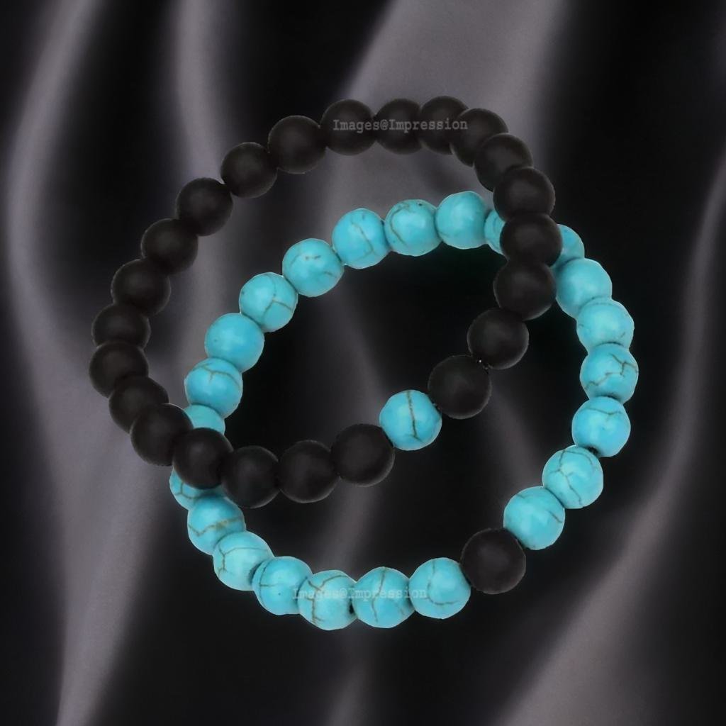 Onyx Turquoise Blue-Black Beads Stretch Friendship Reiki Bracelet for Men/Women image 6