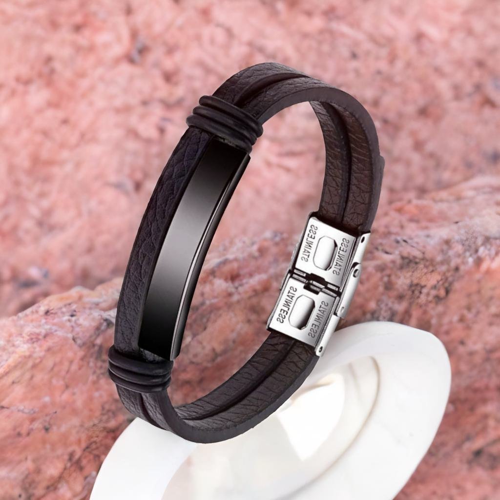Bold Double Wrap Black Bracelet for Men image 0