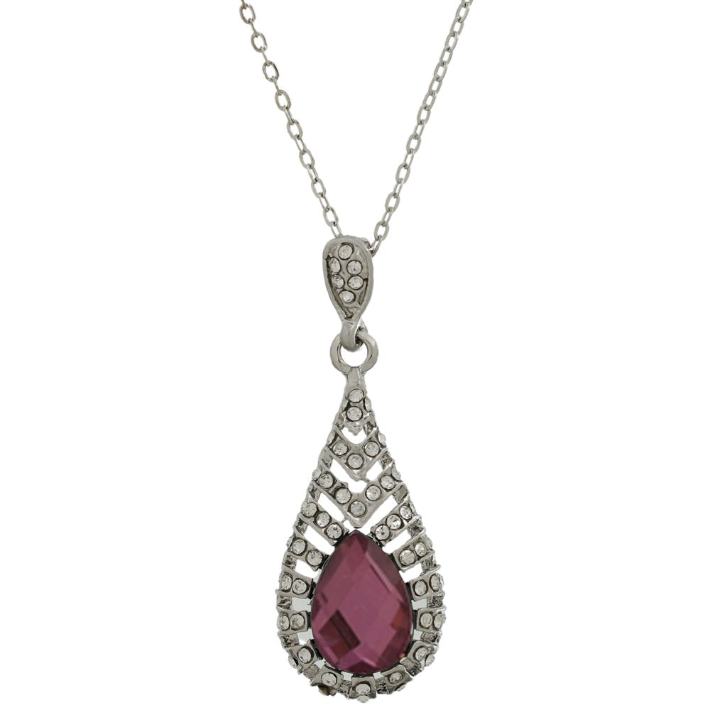 Silver-Plated Purple Crystal Retro Drop Necklace & Earring (Jewellery Set) image 1