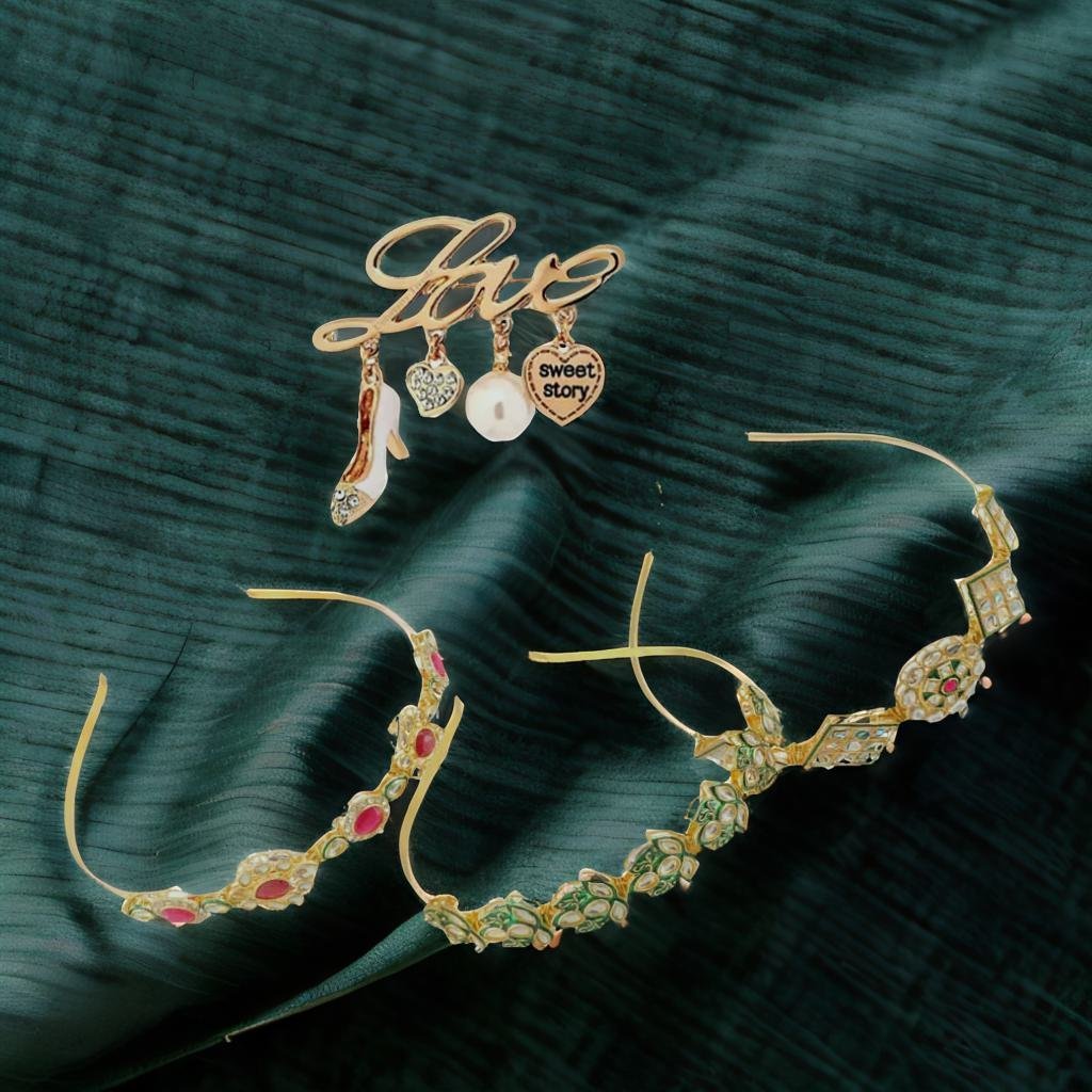 Kundan-Meenakari Floral Hairband Perfect Combo Set with Free Brooch Gift (Pack of -3 ) image 0