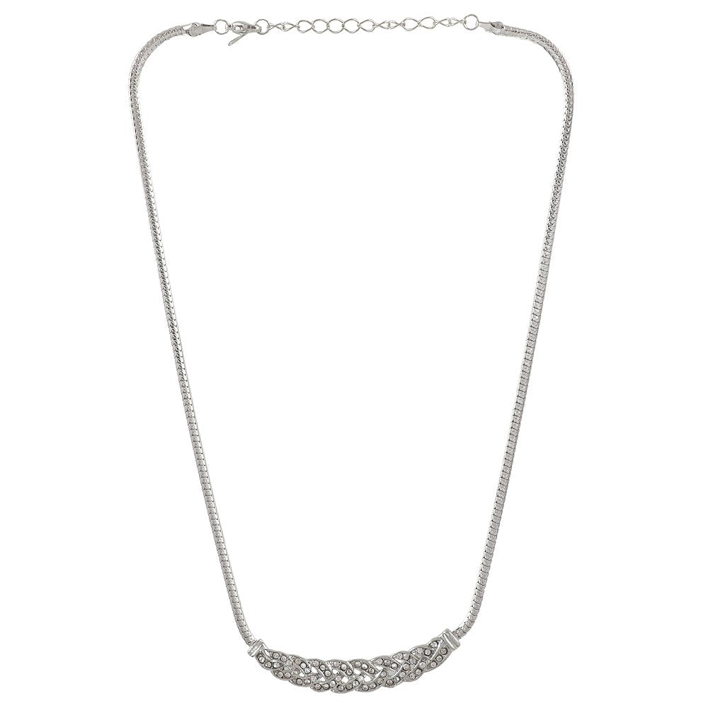 Silver-Plated Contemporary Crystal Zig-Zag Necklace image 3