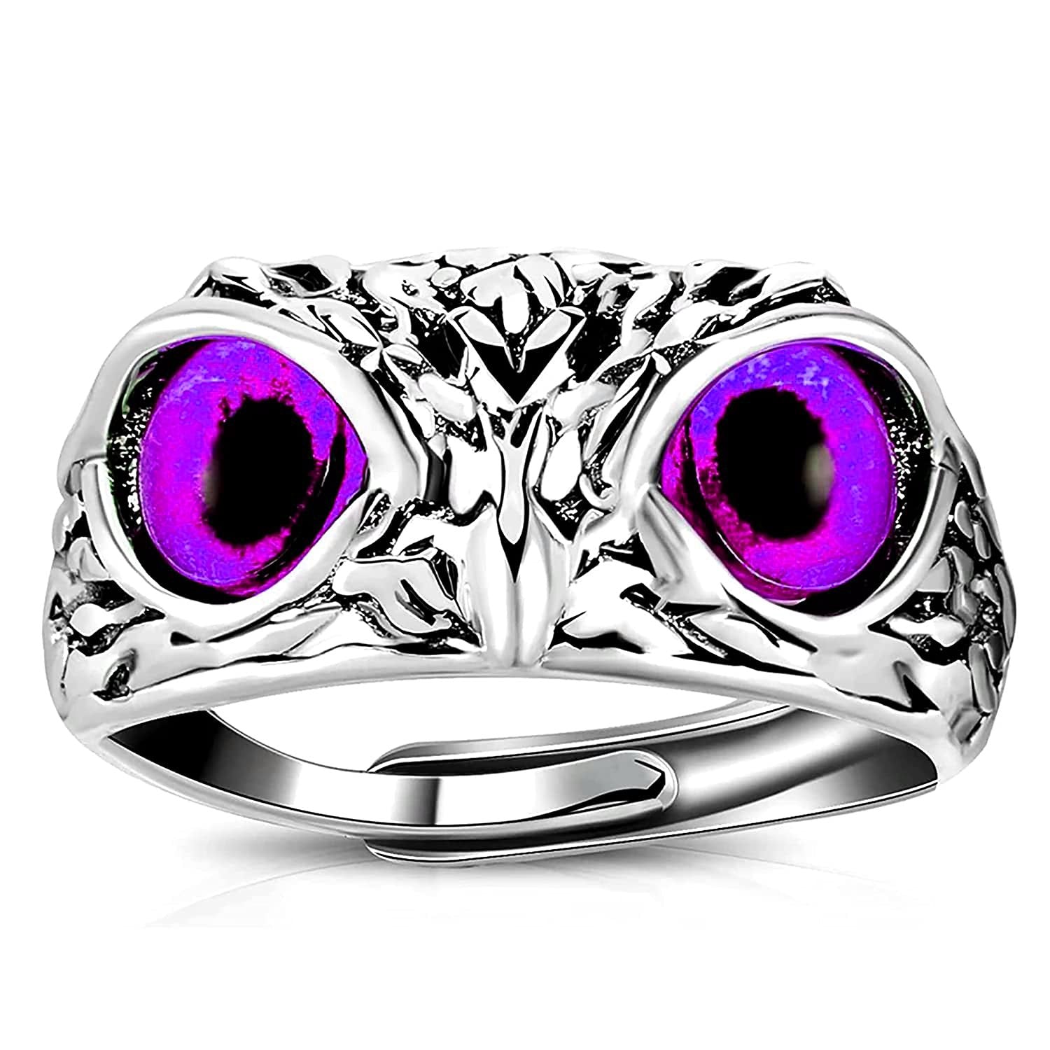 Oxidized Silver Crystal Studded Purple Owl Eye Finger Ring image 4